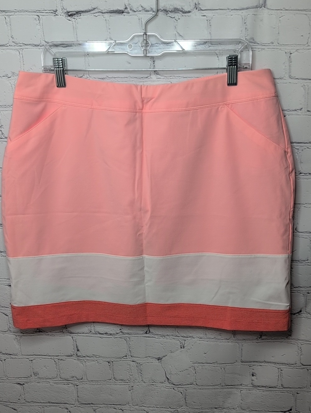 New Adidas Pull On Golf Skort With Compression Shorts Striped Peach And White
